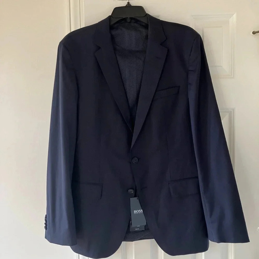 NWT Hugo Boss Virgin Wool Navy Slim Fit Herrel / Grace Travel Suit Jacket - Picture 2 of 10